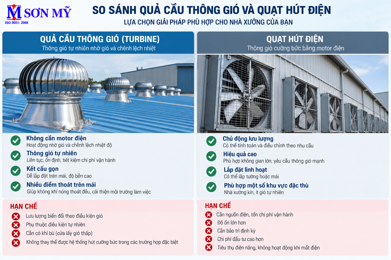 So sánh quả cầu thông gió và quạt hút điện