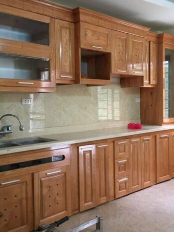 Tủ bếp inox 201 cánh gỗ sồi Nga
