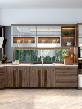 Tủ bếp inox 304 cánh gỗ óc chó