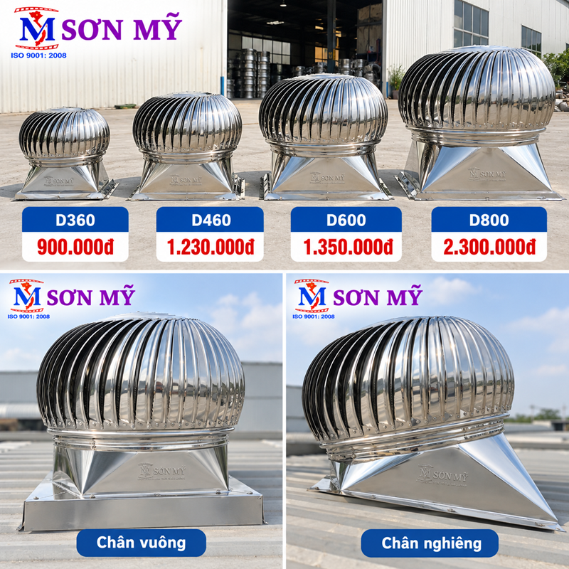So sánh quả cầu thông gió chân vuông và chân nghiêng