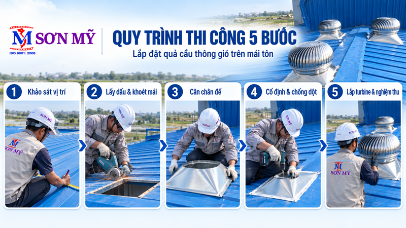 Quy trình 5 bước thi công lắp đặt quả cầu thông gió