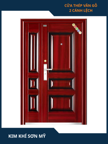 Cửa thép vân gỗ 2 cánh lệch