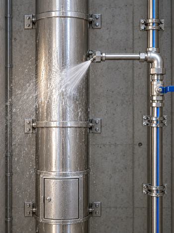 Hệ thống vệ sinh ống thu rác với đầu phun nước làm sạch trục inox