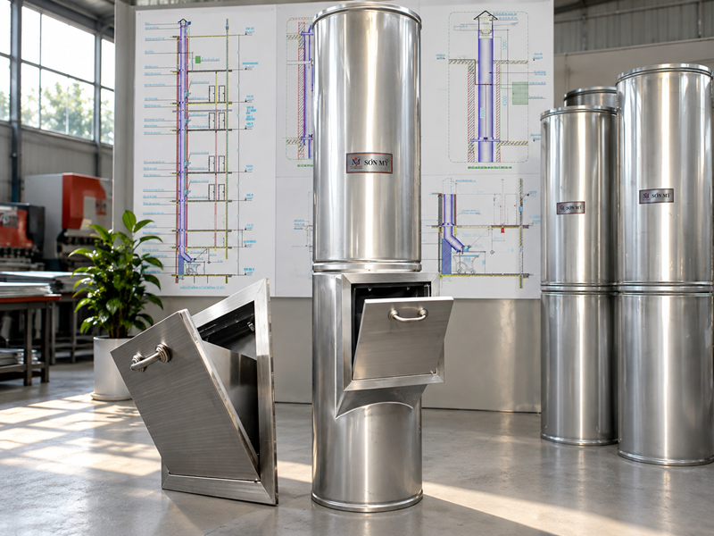 Ống inox thu rác và cửa gom rác gia công tại Sơn Mỹ