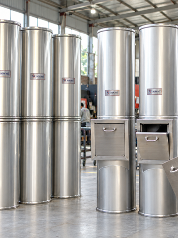 Ống thu rác inox gia công theo bản vẽ tại xưởng Sơn Mỹ