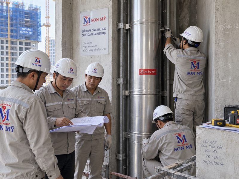 Kim Khí Sơn Mỹ thi công hệ thống ống thu rác inox
